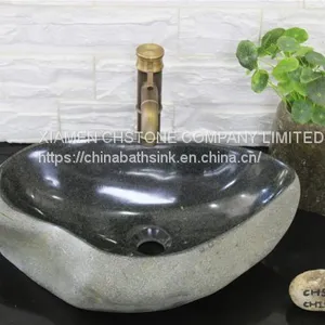 Black River Stone Bathroom Wash Basin Natural Stone Vessle Sink thumbnail-1