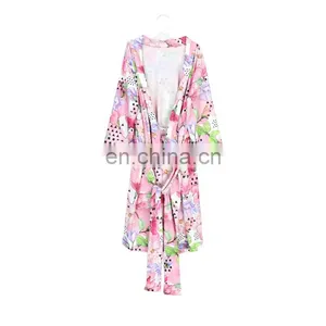 Pink Flower Mommy Robe for Maternity Nursing Robe Bridesmaid Kimono Sleepwear thumbnail-2