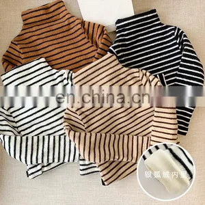 4097/Hot Selling Various Color Warm Stripe Kids Undershirt Wholesale Autumn Winter Girls Top thumbnail-6