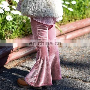 Baby Girls Kids Boho Floral Bell Bottom Velvet Ruffle Leggings Flare Pants 2 Colors Sz80-90 thumbnail-1