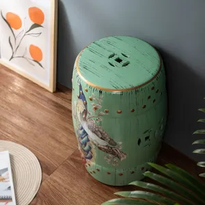 Chinese New Style Birds Flowers Trees Painting Classic Ceramic Drum Stool For Dressing Table thumbnail-5