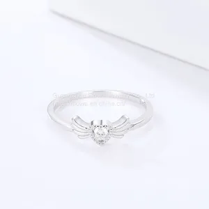 S925 Silver Ring Female Simple Love Wings Ring Ins Popular Diamond Ring thumbnail-3
