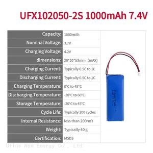Li-polymer Cell Factory Wholesale Air Cleaner Battery UFX 102050-2S 1000mAh 7.4V KC Certificate thumbnail-2