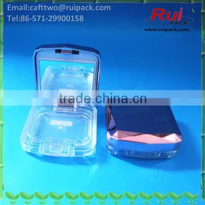 Clear Square Compact Powder Case With Shiny Metal Cap, Transparent Pressed Powder Box With Mirror thumbnail-1