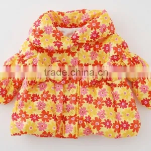 Japanese Wholesale Products High Quality Cute Infant Girl Winter Clothes Flower Pattern Shirring Jacket thumbnail-2