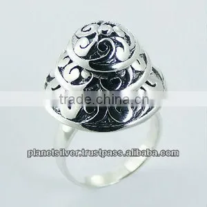 Antiqued Polished Sterling Silver Refined Cone Ring Shiny Twirls thumbnail-1