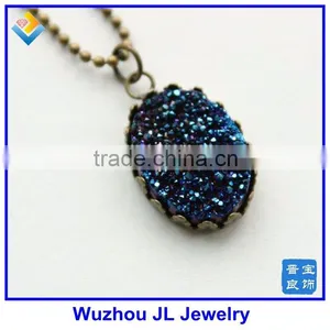 Blue Druzy Oval Shape Copper Pendant Necklace/ Blue Druzy Necklace thumbnail-2