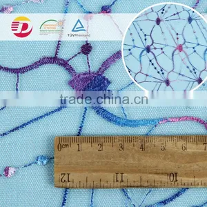 Nylon Elastic Embroidery Sequins Light Blue Print Lace Fabric for Sale thumbnail-1