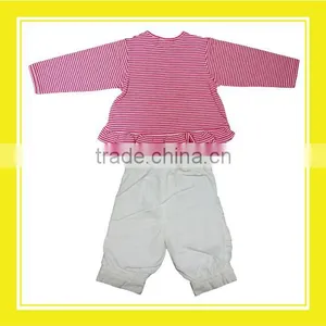 2016 Top Products Bros Mysterious Bros Baby Rinne Embroidery Girl Cotton Long Sleeve Stripes Pink Jacket White Pants thumbnail-2