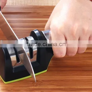 Knife Sharpener for Straight and Serrated Knives, 2 Stage Diamond Coated Sharpening Wheel System thumbnail-1