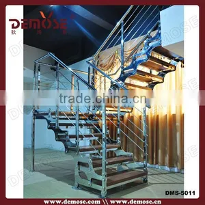 Modern Indoor Railings for Stair/stainless Steel Pipe Handrail and Laminate Wood Flooring thumbnail-1