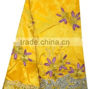 Beautiful Yellow African George, Embroidery Flower Silk George for Dress GK040-2 thumbnail-1