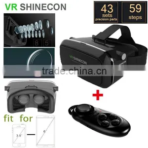 Hot !!! 2016 VR SHINECON Black Headmout 3D Glasses Google Cardboard + Bluetooth Controller Enjoy Free Shipping thumbnail-1