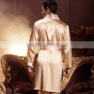 Gold Emulation Silk Men Bathrobe Long Sleeve V Neck Male Robes Soft Silk Satin Sleepwear Casual Comfortable Homewear thumbnail-3