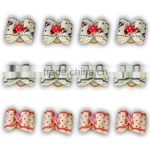 Dog Hair Bows Mixed Colors Doubleloop Flower Topknot Rubber Band Pet Gift thumbnail-1
