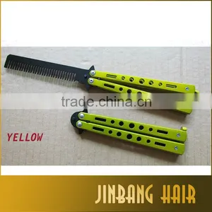 2016 Following Hot Salon Stainless Hair Comb Yellow Color Balisong Butterfly Knife Trainer Comb thumbnail-2