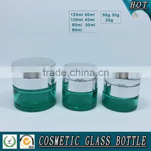 Empty Green Colored Glass Cosmetic Bottle and Cosmetic Glass Cream Jar thumbnail-4