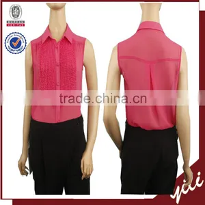 2016 Summer New Design Pink Color Hot Sell Sleeveless Women Blouse thumbnail-1