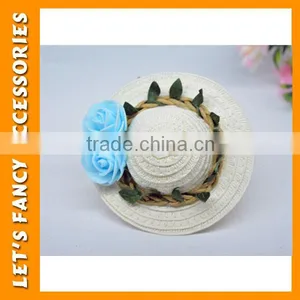 PGHD0657 Women Mini Top Hat Hair Clips Summer Straw Shape With Flower thumbnail-3