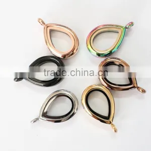 Mixed Color Water Drop Floating Locket 316L Stainless Steel Magnetic Plain Photo Locket Pendant thumbnail-1