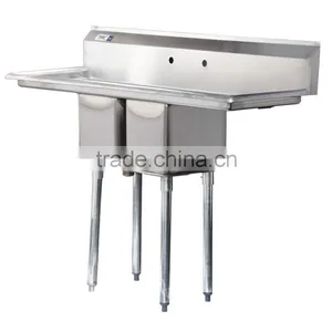 Freestanding Restaurant Kitchen 2 Two Compartment Commercial Stainless Steel Sink With Two Drainboard thumbnail-5