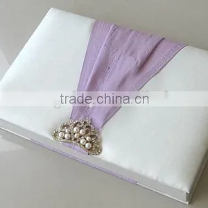 Silk Wedding Invitation Box With Rhinestone Brooch and Ribbon WHOLESALE thumbnail-1