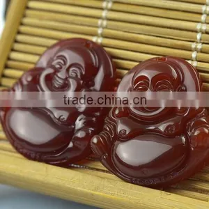 Red Agate Gemstone Tibet Buddhist Laughing Buddha Amulet Pendant thumbnail-4