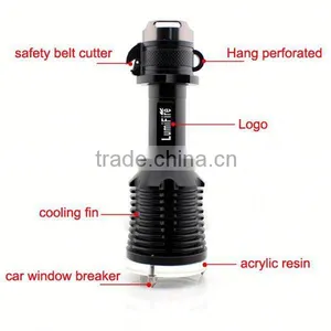 1158 New Design!! XM-L T6 LED Ultra Power Aluminum Torch Light Car Glass Break Hammer Emergency Led Flashlight Torch thumbnail-5