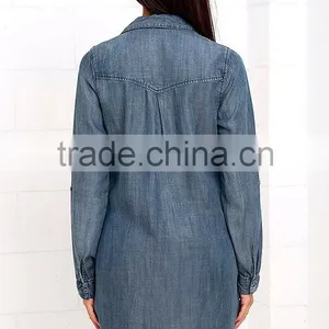 2016 New Design Women Shirt Dress Long Sleeve Denim Dress for Women Casual Wear thumbnail-4