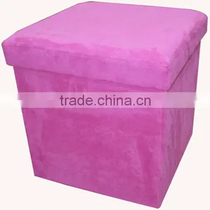 Pink Suede Folding Storage Ottoman thumbnail-1