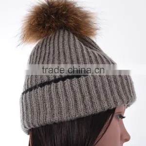 Women Winter Knitted Hat Raccoon With Pompoms Knit Beanie Hat KZ160049 thumbnail-4