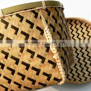 Round Shape Bamboo Woven Desktop Storage Basket With Cover thumbnail-2