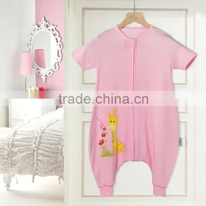 100% Cotton Baby Short Sleeve Sleeping Bag for Spring and Summer Fall Pink Style thumbnail-1