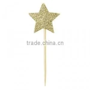 NEW Cupcake Toppers Cake Picks Cake Topping Paper Star Gold Glitter thumbnail-1