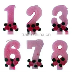 Wholesale Pink Glitter Number Candle, Available in 1 2 3 4 5 6 7 8 9 0 Kids Birthday Partyware Party Supplies thumbnail-1