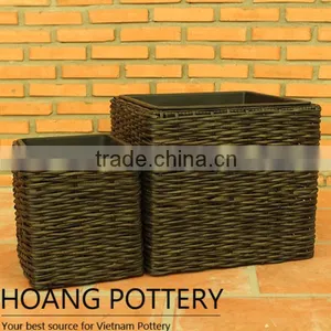 Square Rattan Flower Wicker Pot thumbnail-2