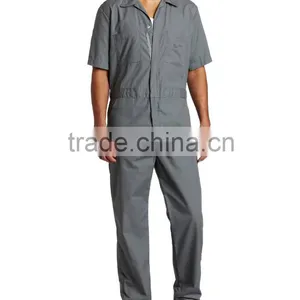 OEM 65% Polyester 35% Cotton Poplin Large Back Pockets Men's Short Sleeve Grey Coverall thumbnail-1