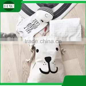 Baby Kids Children Cotton Canvas Toy Storage Bag Bear Pattern Canvas Laundry Sack Bag thumbnail-2