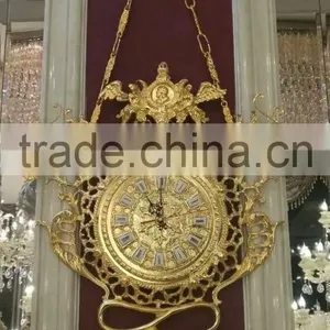 Italian Classical Wall Hanging Clock, 24K Gold Copper Wall Clock, Home Decoration Metal Wall Art thumbnail-1