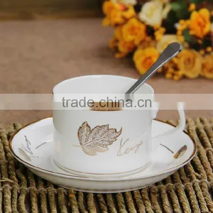 Leaf Design Coffee Tea Porcelain Ceramic Cups Saucers Set thumbnail-1