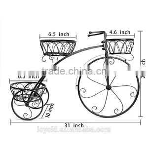 Garden Cart Vintage Parisian Style Tricycle 3 Tier Metal Planter Display Stand / Flower Pot Holder Iron Flower Pot Stand thumbnail-6