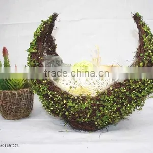 Wicker Flower Basket With Topiary Grass thumbnail-1
