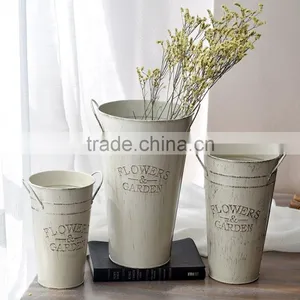 Vintage Decorative Garden Galvanized Metal Flower Pot Tall Vase Planter thumbnail-4