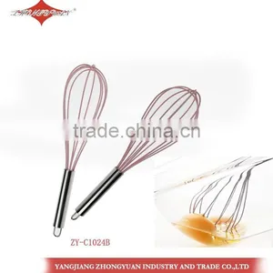 10.5" Stainless Steel Handle Silicone Mute Whisk Egg Beater thumbnail-1