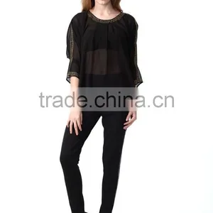 High Quality Fashion Embellished Tops Ladis Blouse thumbnail-4