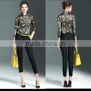Latest Western Long Sleeve Lapel Print Shirt Design for Women thumbnail-6