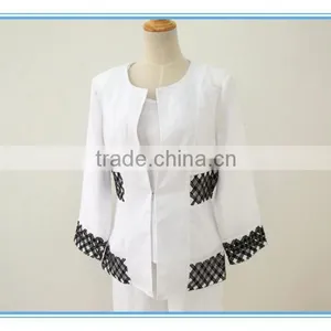 Wholesale Linen Suits 3 Pieces Pants Suits Woman Church Suits With Embroidery Cutwork Design thumbnail-2