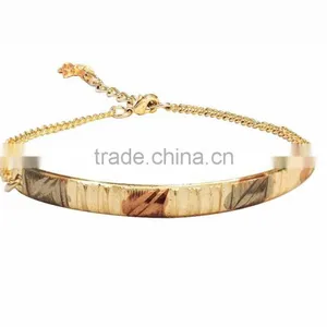 Simply Unique Three Tone Plated Bangle Bracelet With Extension Link Chain thumbnail-1