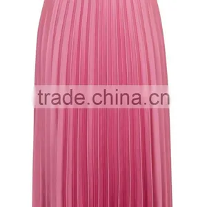 Hot Sale Shinning Petite Satin Pleat Midi Skirt Summer Skirt Ladies Plain Pink Zip Up Skirt thumbnail-3