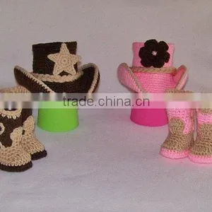 Wholesale Hot Sale Kids Cowboy Clothes Set Crochet Handmade Hats Clothing For Baby thumbnail-6